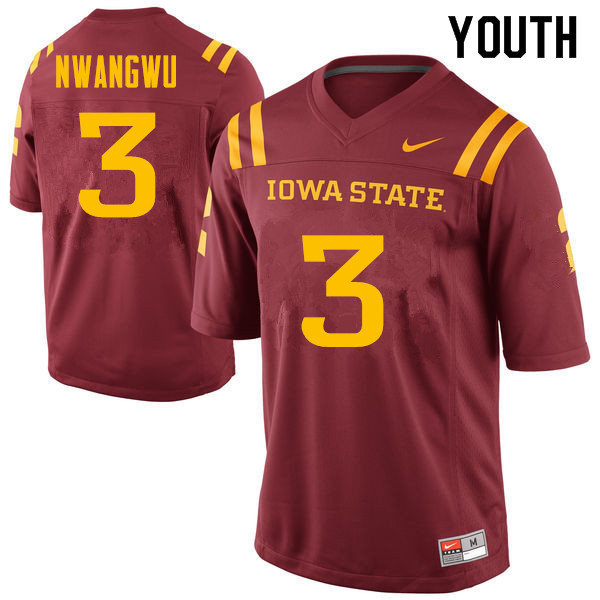 Youth #3 Kene Nwangwu Iowa State Cyclones College Football Jerseys Sale-Cardinal - Click Image to Close